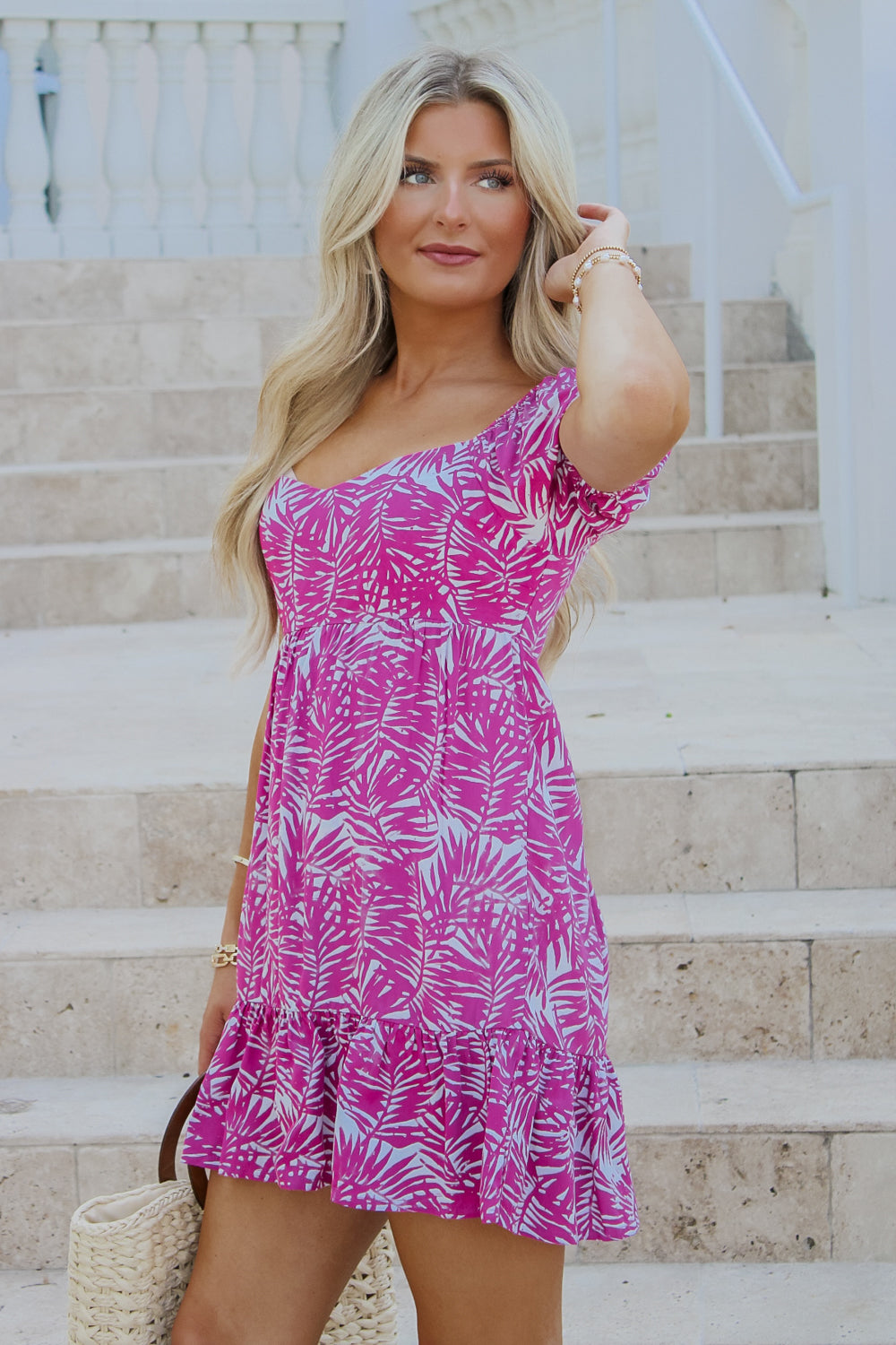 Pretty Paradise Ruffle Hem Mini Dress - Pink | Makk Fashions