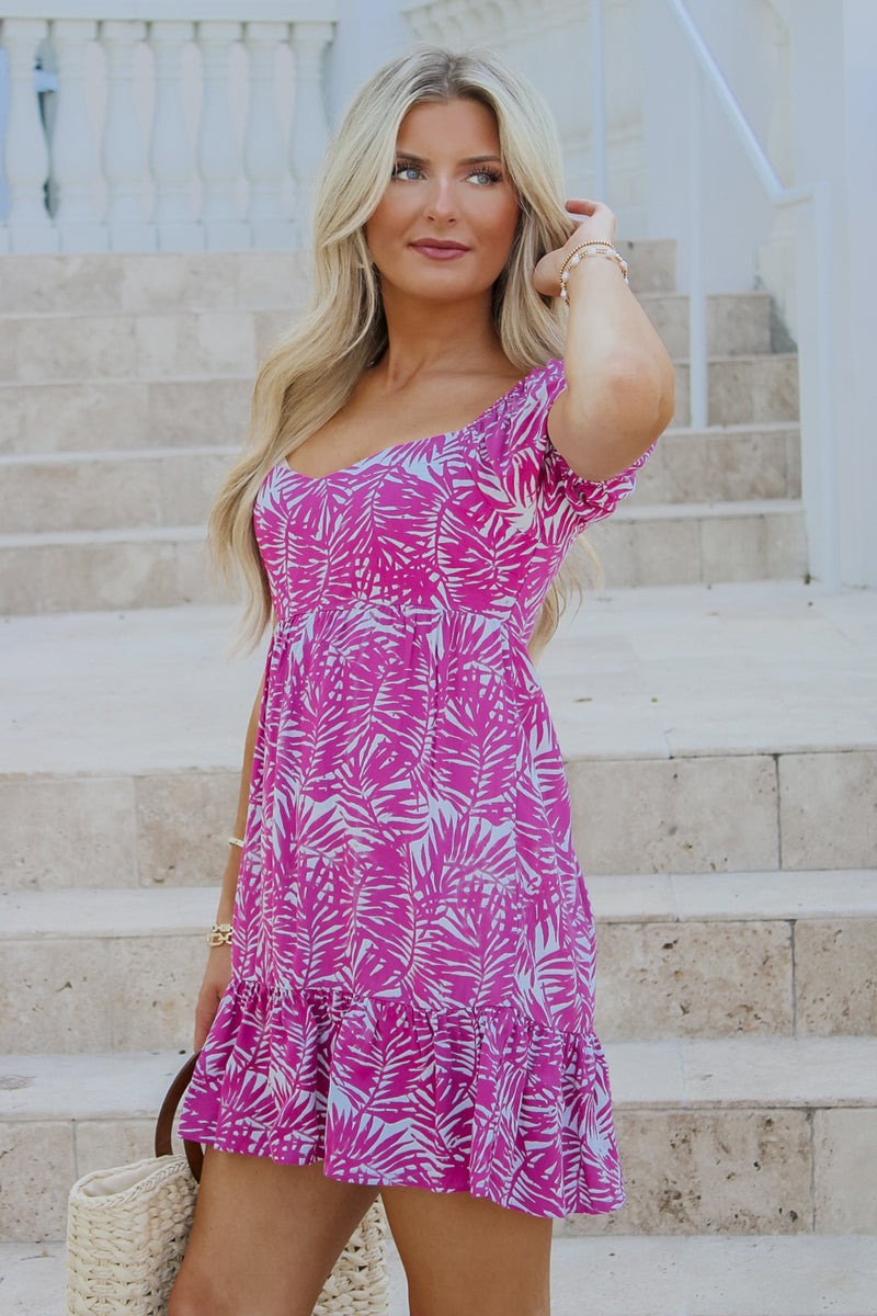 Pretty Paradise Ruffle Hem Mini Dress - Pink | Makk Fashions