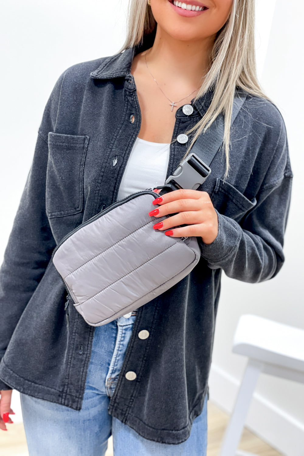 Puffer C.C Beanie Belt Bag - Gray | Makk Fashions