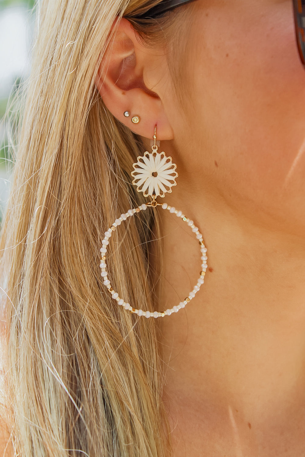 Raffia Beaded Circle Earrings - Ivory | Makk Fashions