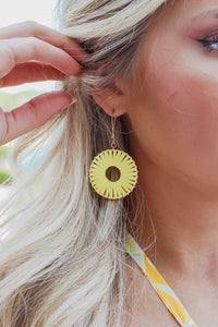 Raffia Wrapped Circle Earrings - Yellow | Makk Fashions