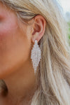 Rhinestone Fringe Earrings - Silver | Makk Fashions