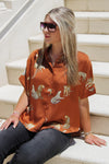 Roaring Good Time Button Down Short Sleeve Top - Brown | Makk Fashions