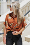 Roaring Good Time Button Down Short Sleeve Top - Brown | Makk Fashions
