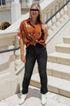 Roaring Good Time Button Down Short Sleeve Top - Brown | Makk Fashions