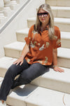 Roaring Good Time Button Down Short Sleeve Top - Brown | Makk Fashions