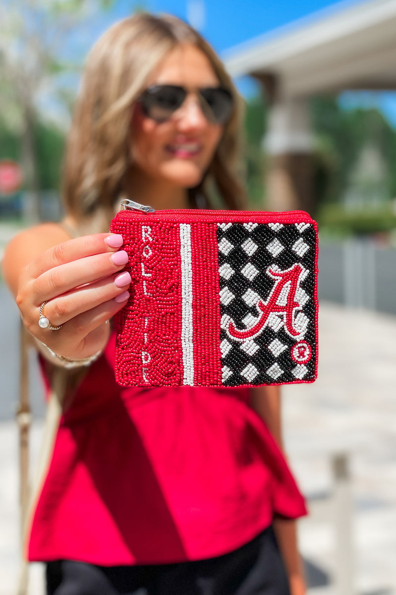 Roll Tide Beaded Coin Purse - Red | Makk Fashions