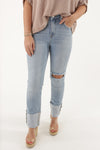 Sadie High Rise Straight-Wide Cuffed Jeans - Light Wash | Makk Fashions