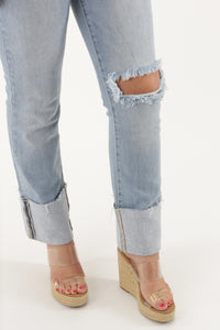 Sadie High Rise Straight-Wide Cuffed Jeans - Light Wash | Makk Fashions