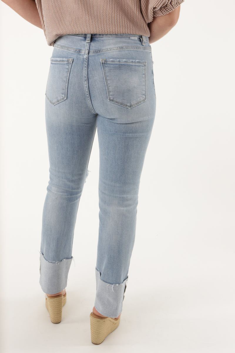 Sadie High Rise Straight-Wide Cuffed Jeans - Light Wash | Makk Fashions