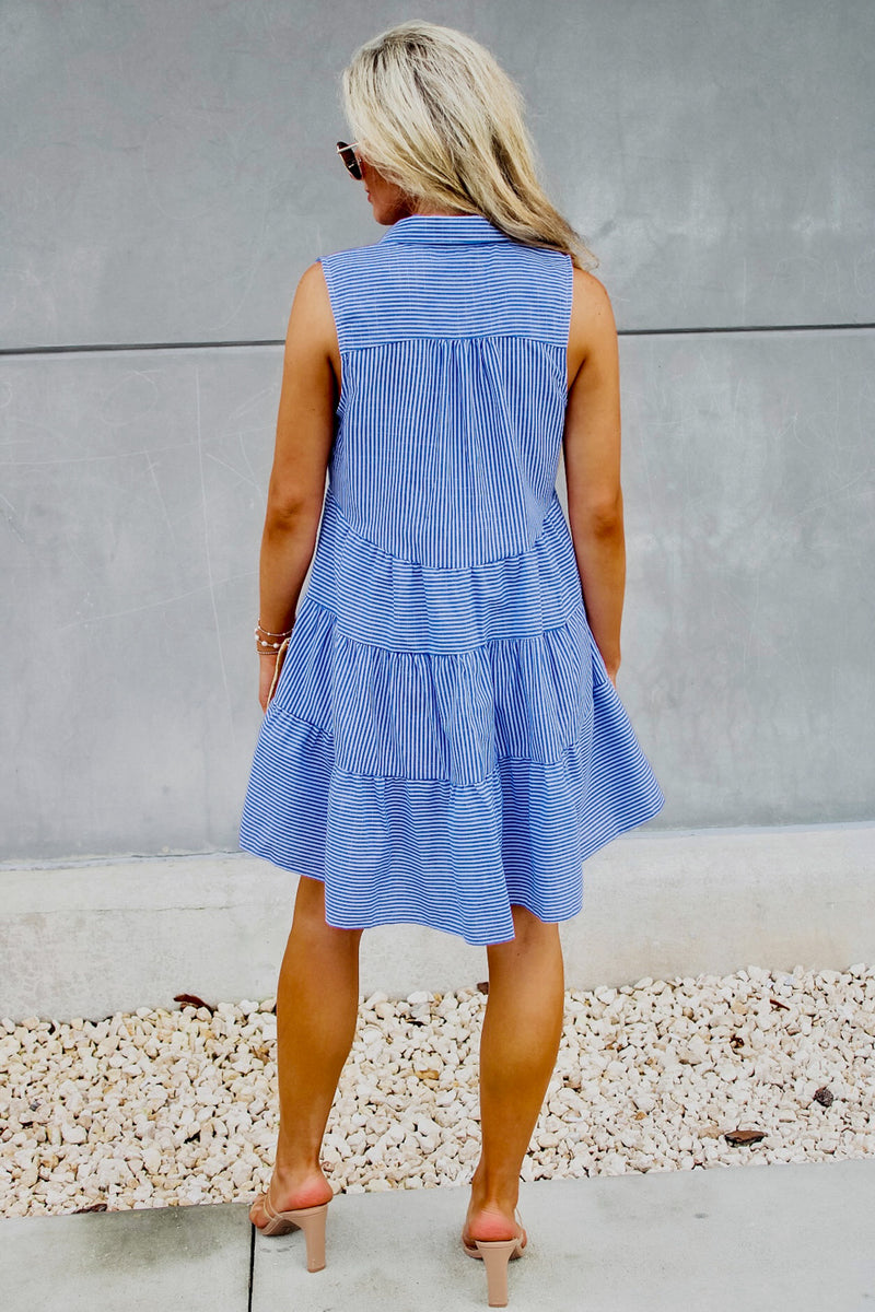 Sailing Away Babydoll Tiered Dress - Blue | Makk Fashions