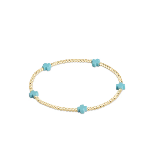 enewton: Signature Cross Small 2mm Gold Bracelet - Turquoise