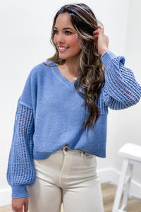 See It Through Knit Sweater - Denim | Makk Fashions