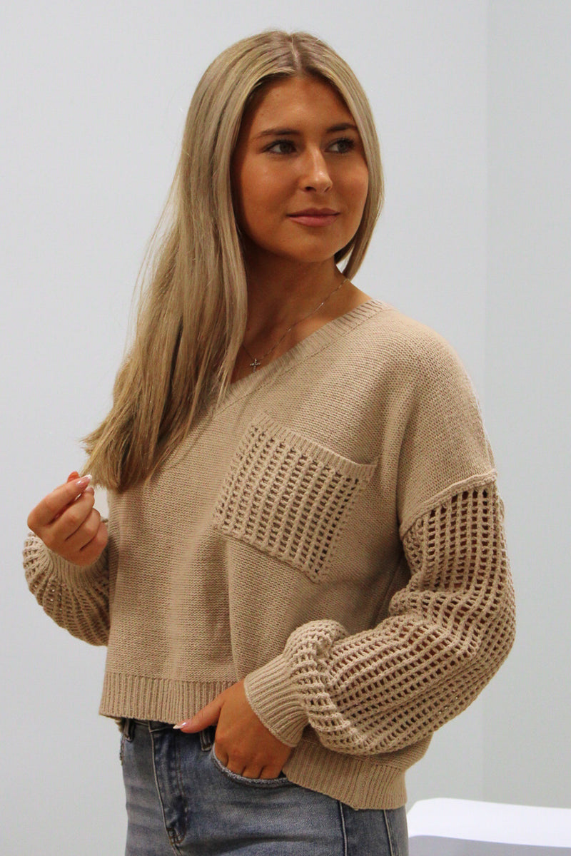 See It Through Knit Sweater - Oatmeal | Makk Fashions