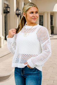 See It Through Knit Sweater - White | Makk Fashions