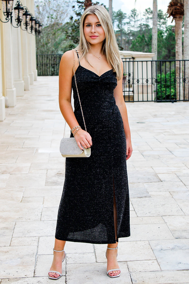 Shining Bright Midi Slip Dress - Black | Makk Fashions