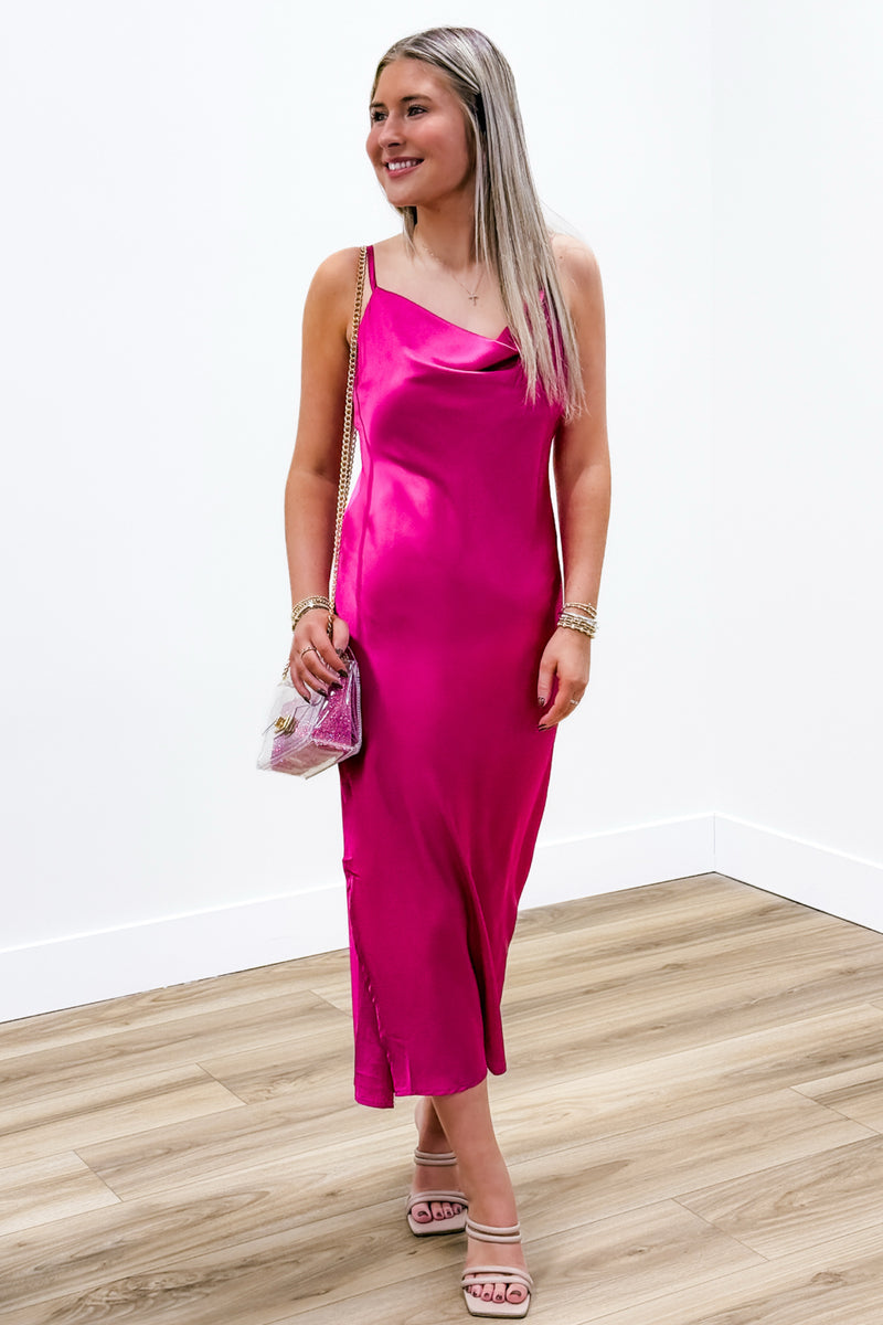 Show Some Love Cowl Neck Midi Dress - Fuchsia