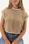 Showing Off Boxy Cropped Sweater - Tan