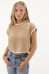 Showing Off Boxy Cropped Sweater - Tan