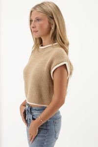 Showing Off Boxy Cropped Sweater - Tan