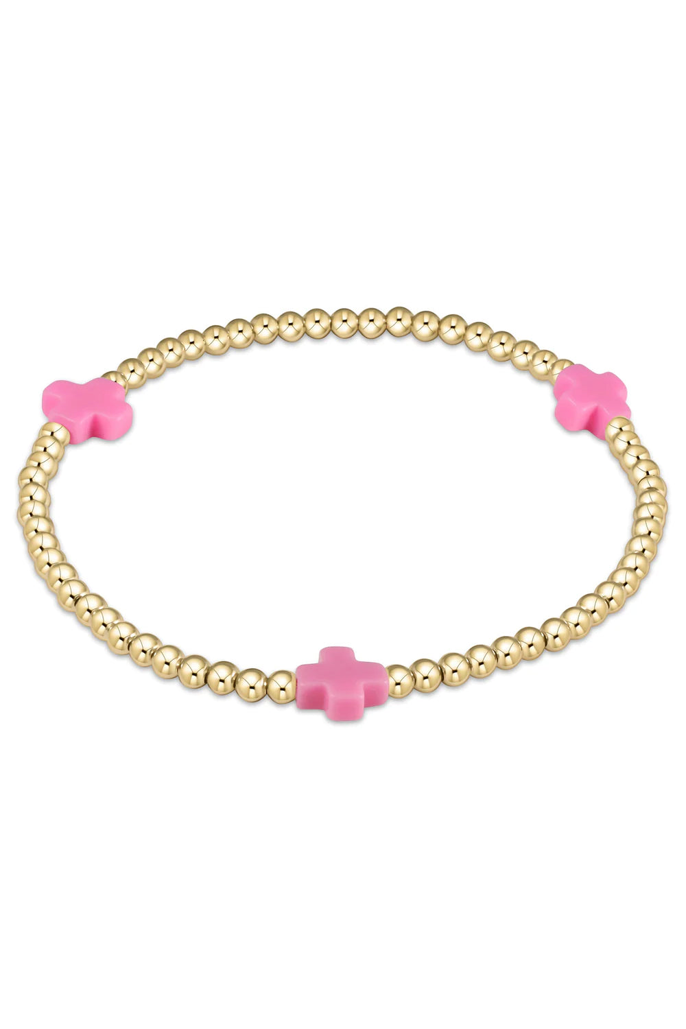 enewton: Signature Cross 3mm Gold Bracelet - Bright Pink | Makk Fashions