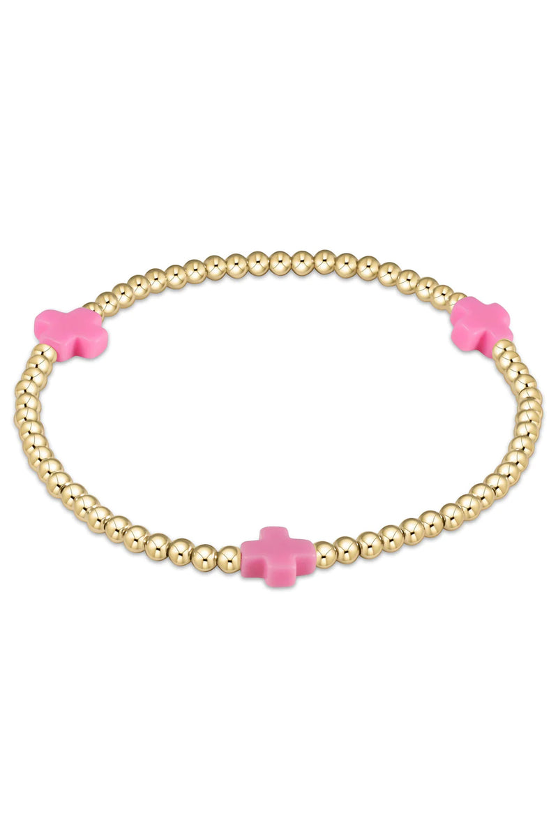 enewton: Signature Cross 3mm Gold Bracelet - Bright Pink | Makk Fashions