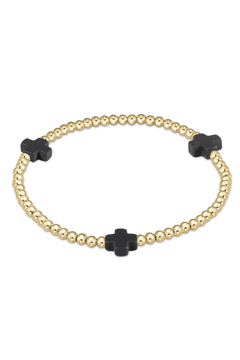enewton: Signature Cross 3mm Gold Bracelet - Charcoal | Makk Fashions