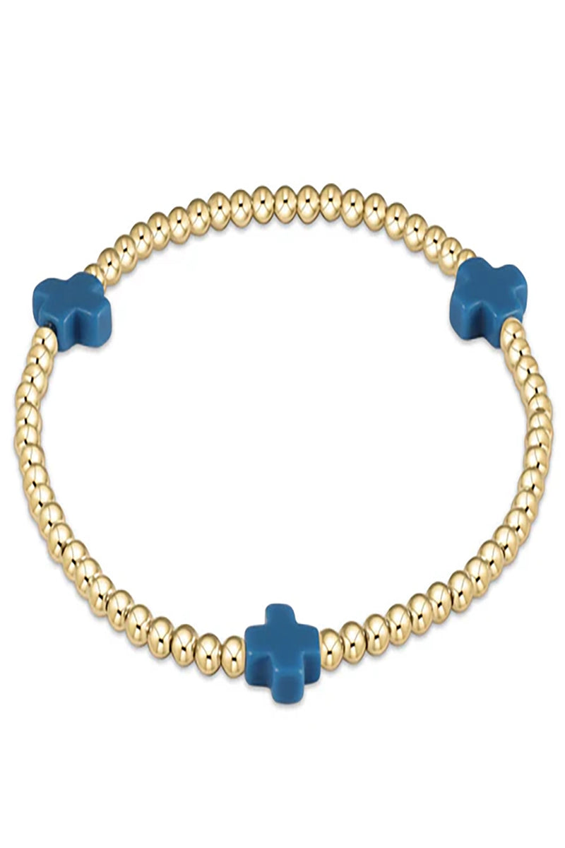 enewton: Signature Cross 3mm Gold Bracelet - Cobalt | Makk Fashions