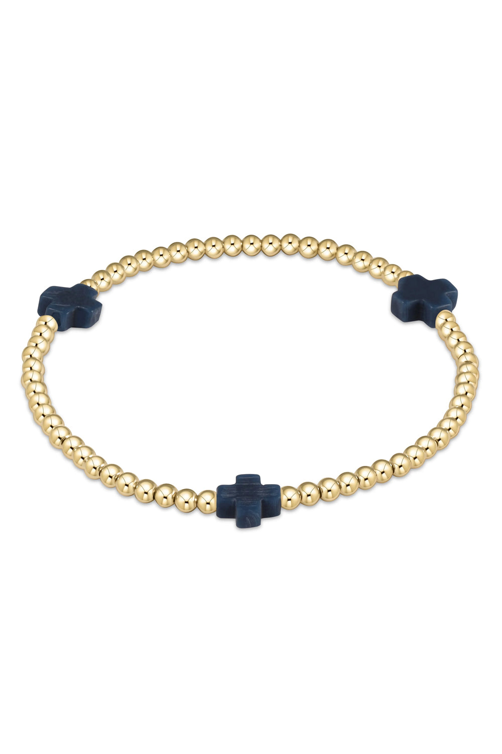 enewton: Signature Cross 3mm Gold Bracelet - Navy | Makk Fashions