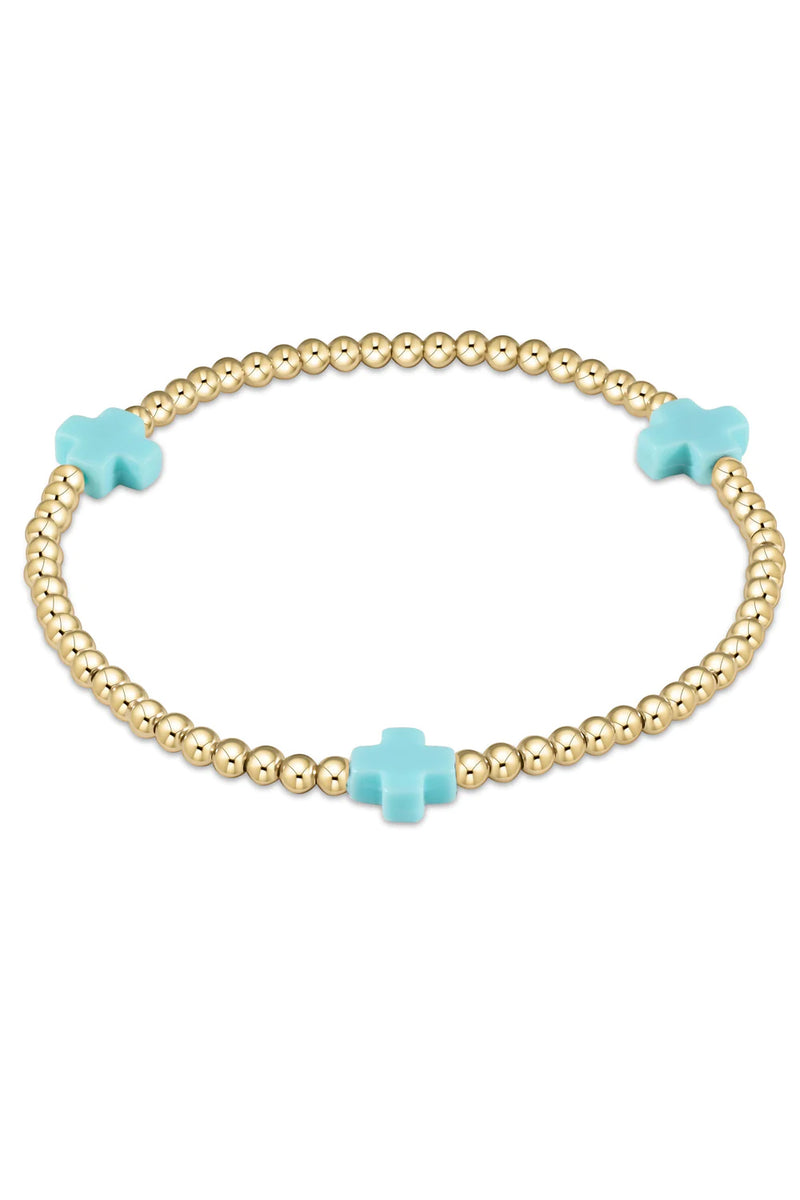 enewton: Signature Cross 3mm Gold Bracelet - Turquoise | Makk Fashions