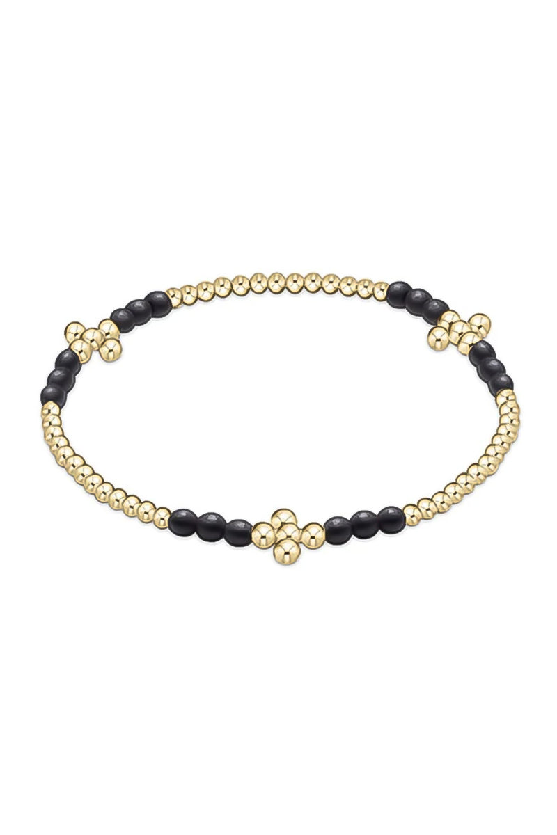 enewton: Signature Cross Gold Bliss Pattern 2.5mm Bead Bracelet - Hematite | Makk Fashions