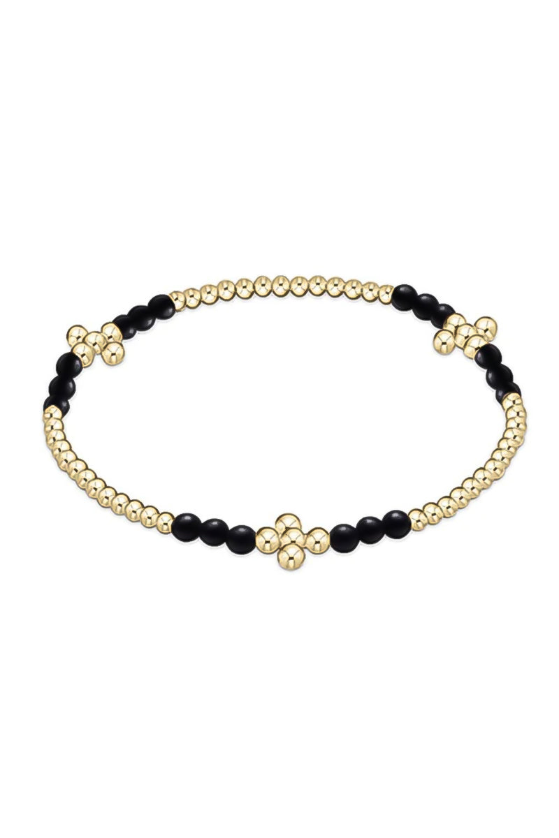 enewton: Signature Cross Gold Bliss Pattern 2.5mm Bead Bracelet - Matte Onyx | Makk Fashions