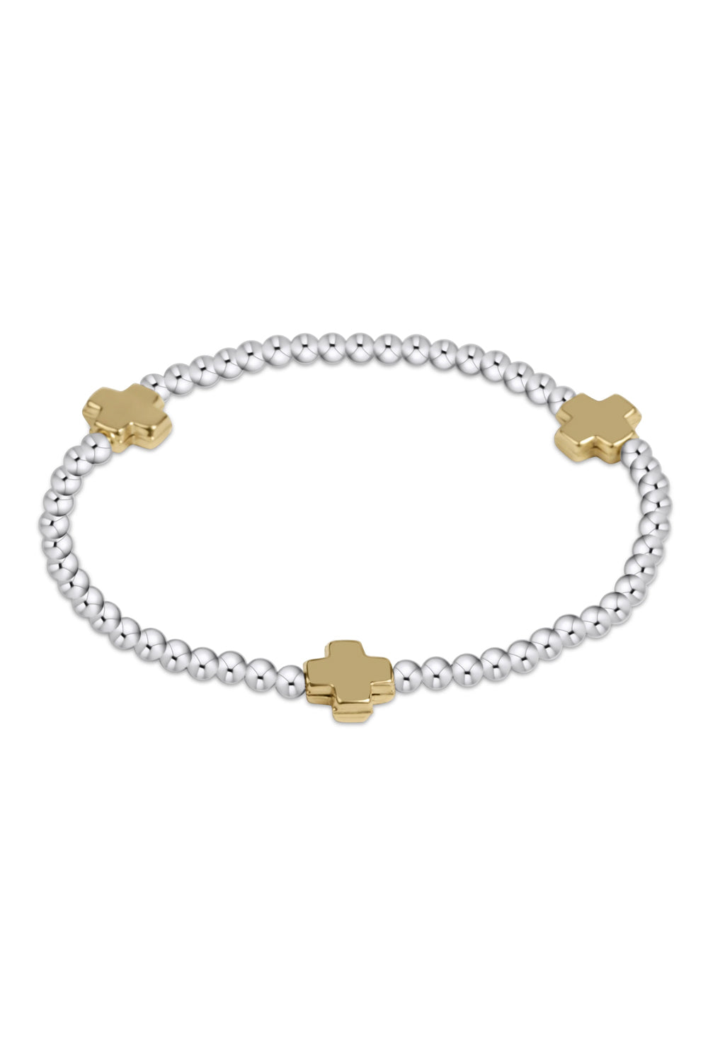 enewton: Signature Cross Sterling Mixed Metal Pattern 3mm Bead Bracelet- Gold | Makk Fashions