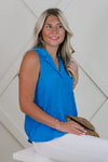 Simpler Times Sleeveless Button Down Top - Blue | Makk Fashions
