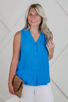 Simpler Times Sleeveless Button Down Top - Blue | Makk Fashions