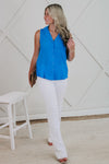 Simpler Times Sleeveless Button Down Top - Blue | Makk Fashions