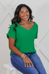 Simply Elegant Solid Woven V-Neck Top - Kelly Green | Makk Fashions