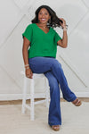 Simply Elegant Solid Woven V-Neck Top - Kelly Green | Makk Fashions