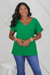 Simply Elegant Solid Woven V-Neck Top - Kelly Green | Makk Fashions