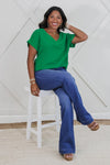 Simply Elegant Solid Woven V-Neck Top - Kelly Green | Makk Fashions