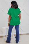 Simply Elegant Solid Woven V-Neck Top - Kelly Green | Makk Fashions