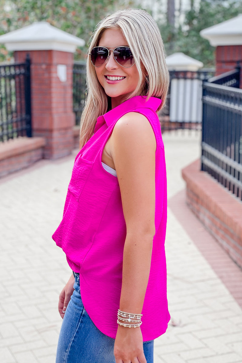 Simply Sleek V-Neck Top - Hot Pink | Makk Fashions