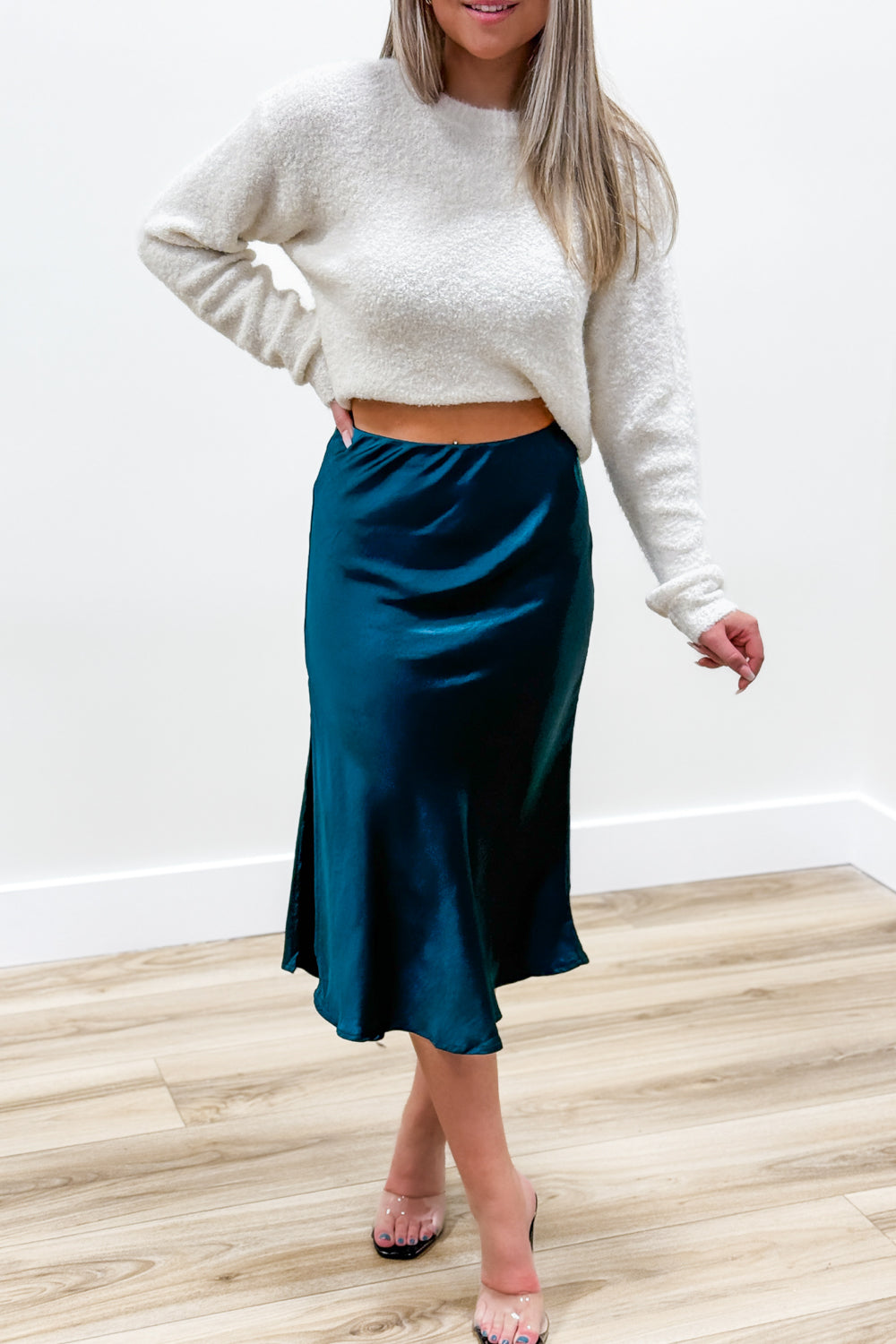 Sleek & Chic Classic Midi Skirt - Teal | Makk Fashions