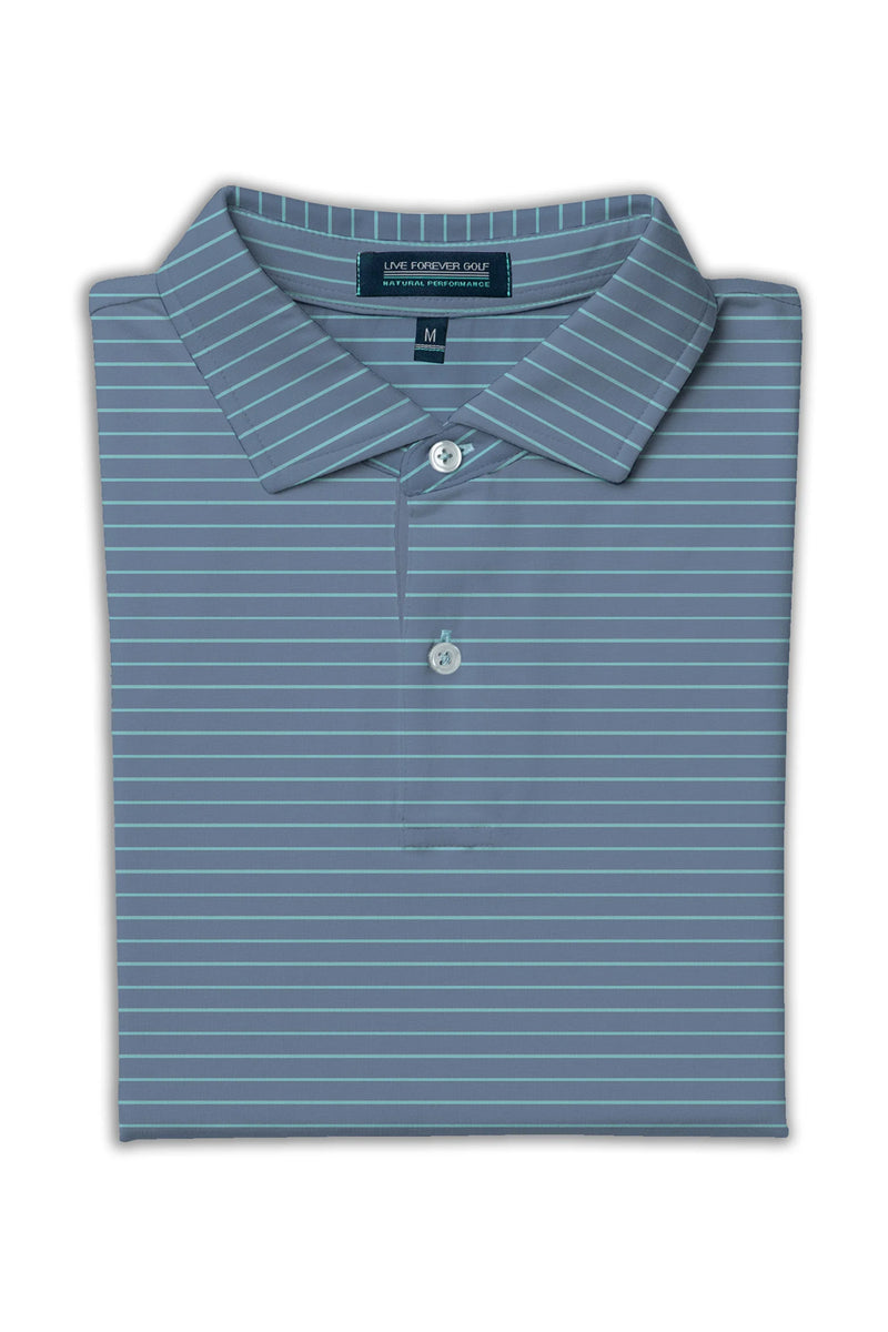 Live Forever Golf: Soft Landing Natural Performance Polo - Inlet Blue Stripe | Makk Fashions