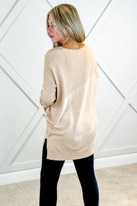 Soft & Cozy V-Neck Sweater - Heather Light Taupe | Makk Fashions