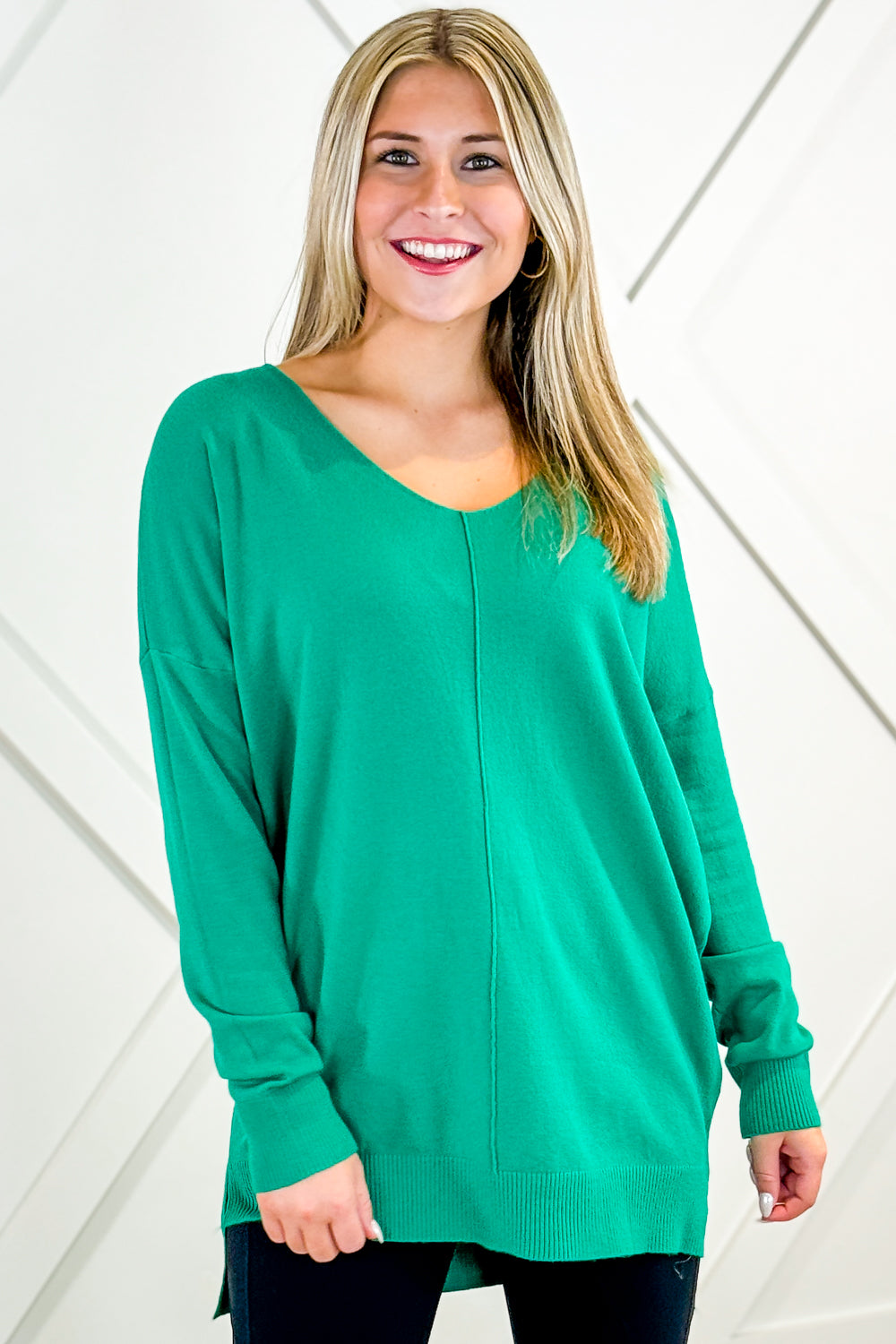 Soft & Cozy V-Neck Sweater - Kelly Green | Makk Fashions