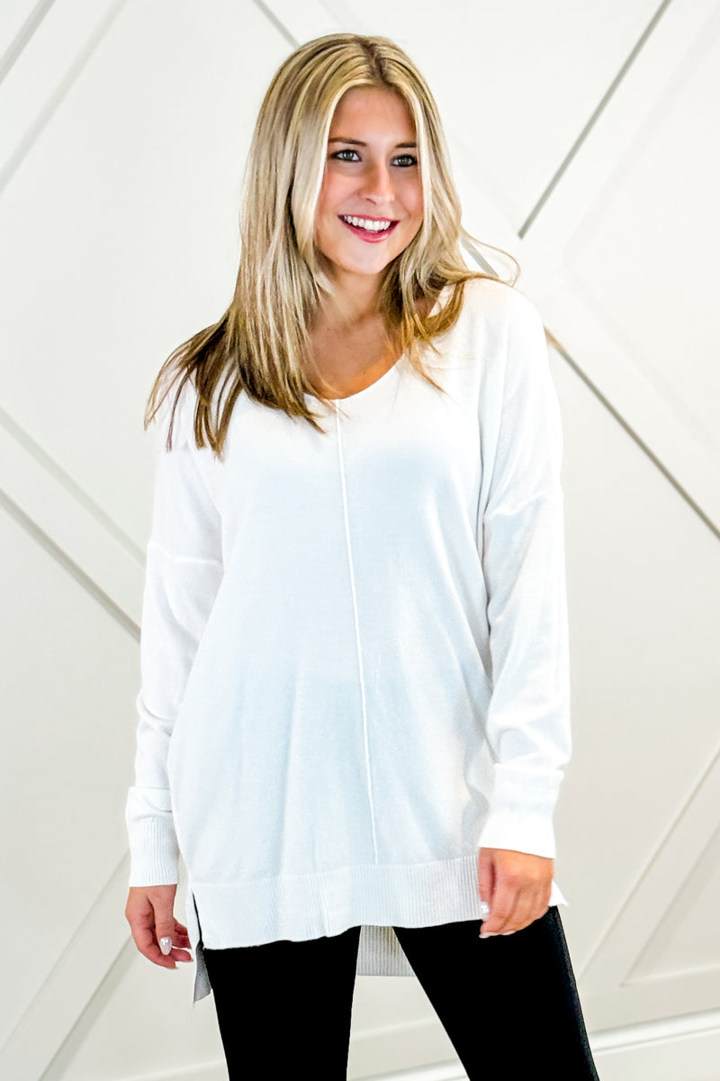 Soft & Cozy V-Neck Sweater - Off White | Makk Fashions