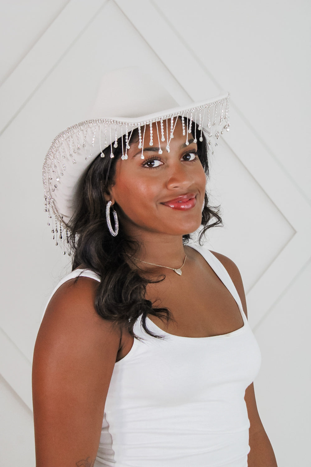 Sparkle All Night Rhinestone Cowboy Hat - Ivory | Makk Fashions