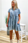 Speak Your Mind Mineral Washed Mini Dress - Denim | Makk Fashions