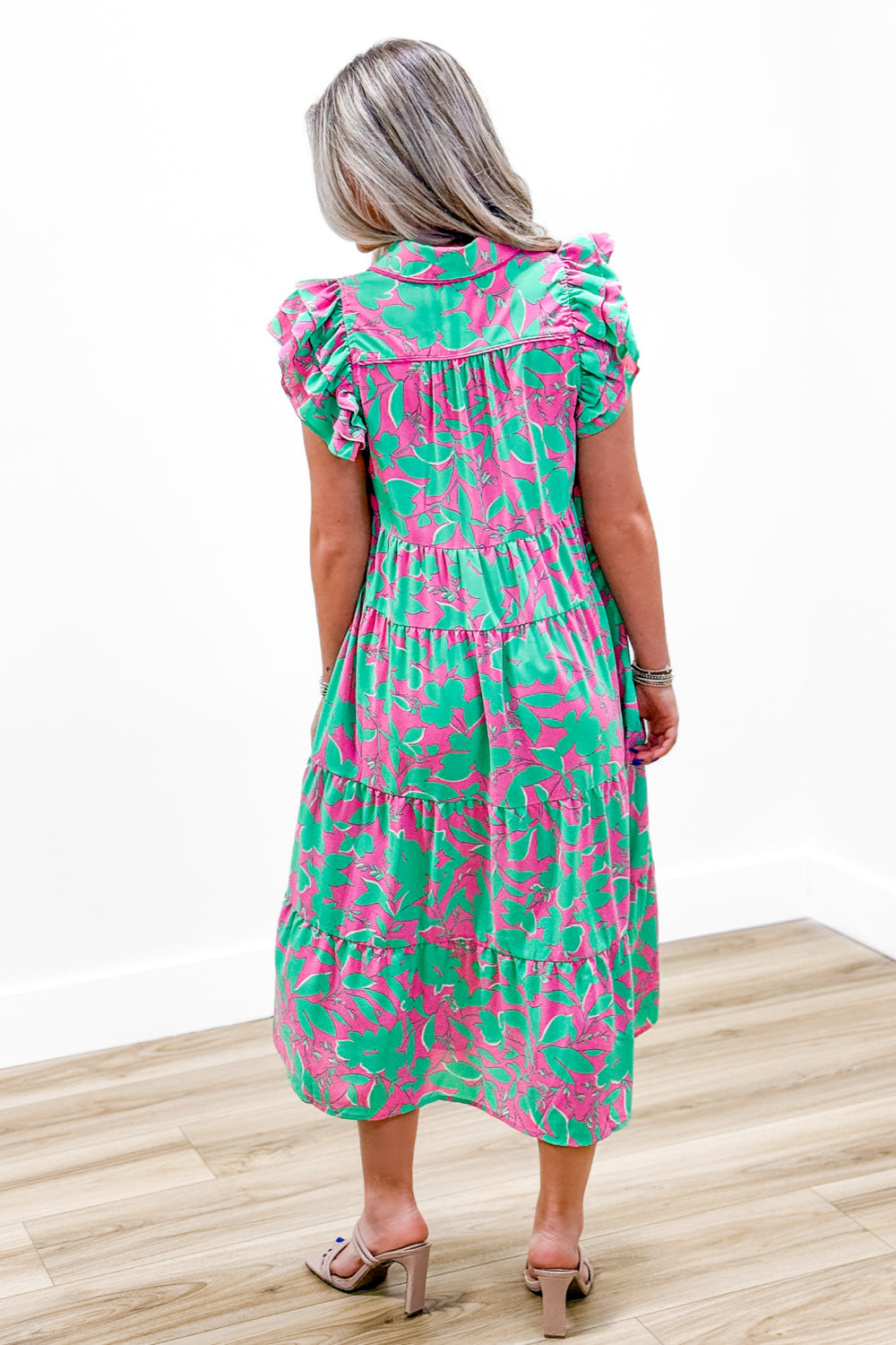 Special Times Collared Midi Dress - Green/Pink | Makk Fashions